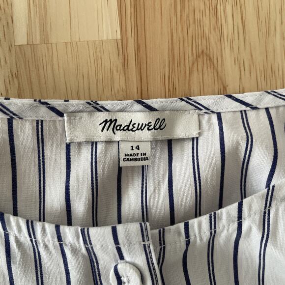 NWT Madewell Puff-Sleeve Button Up Stripe Blouse Size 14 NT779 Coastal Casual - Picture 3 of 10